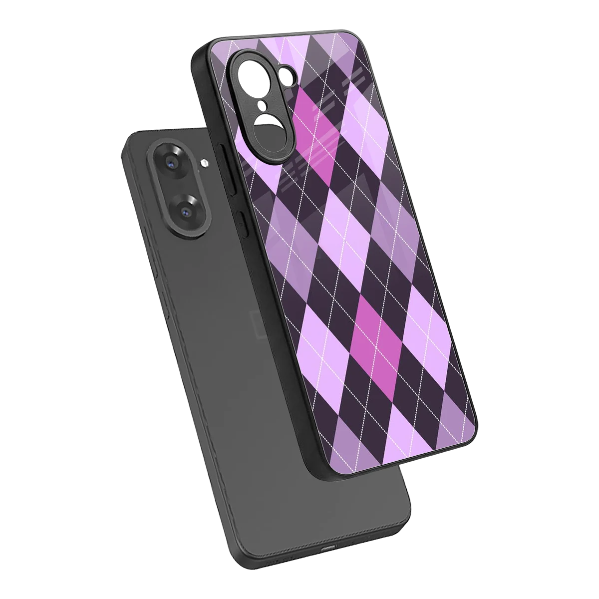 Argyle Purple sleek oneplus nord ce5 5g cover with tempered glass back and TPU edges