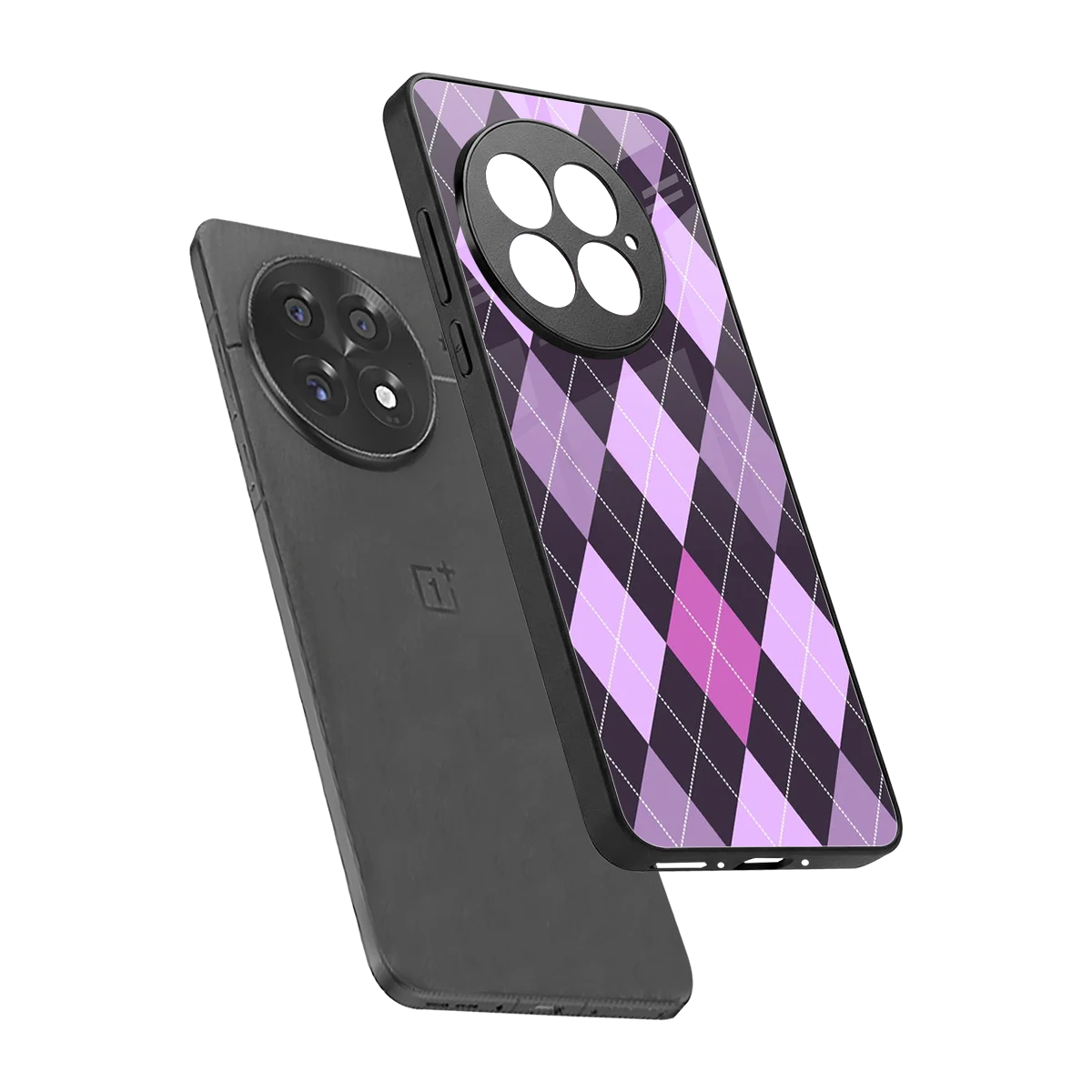 Argyle Purple sleek oneplus 13 cover with tempered glass back and TPU edges