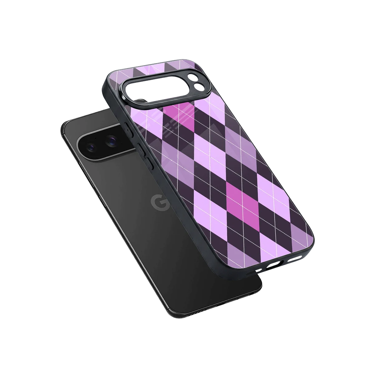 Argyle Purple sleek google pixel 10 pro xl cover with tempered glass back and TPU edges