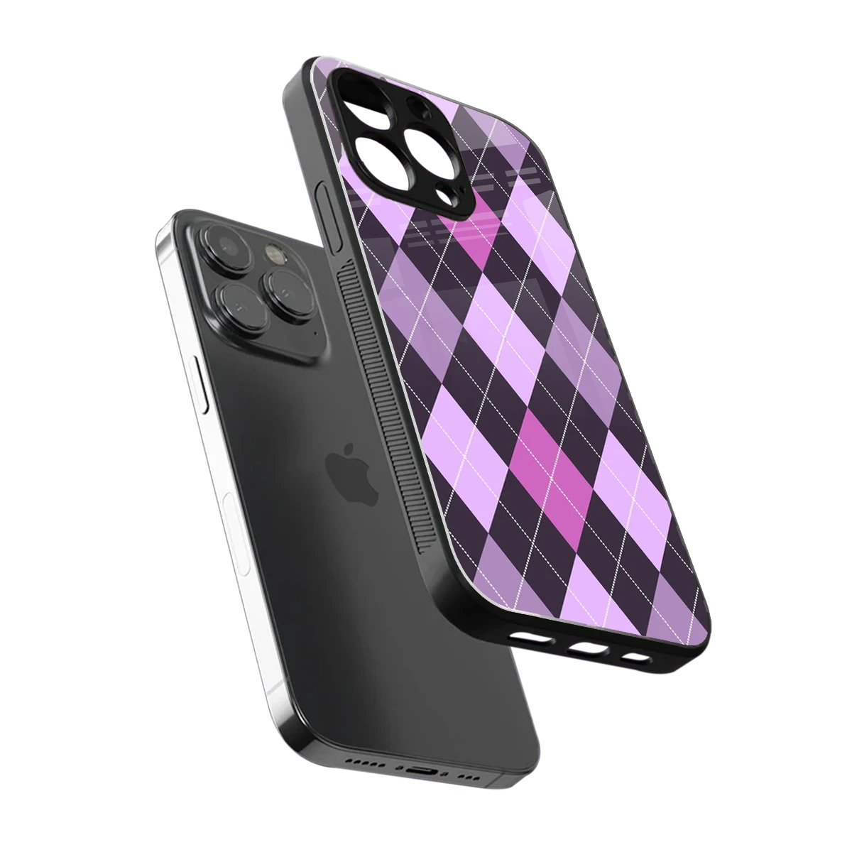 Argyle Purple sleek iphone 13 pro cover with tempered glass back and TPU edges