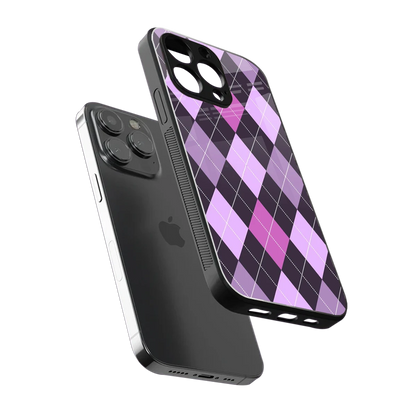 Argyle Purple sleek iphone 13 pro cover with tempered glass back and TPU edges