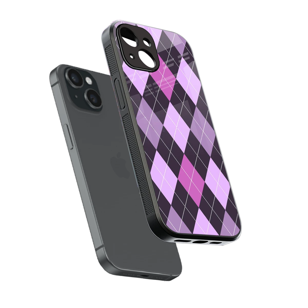 Argyle Purple sleek iphone 13 cover with tempered glass back and TPU edges