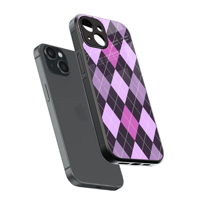 Argyle Purple sleek iphone 13 cover with tempered glass back and TPU edges