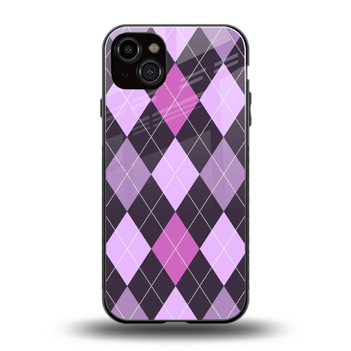 Argyle Purple back phone cover | glass case for iphone 15 plus