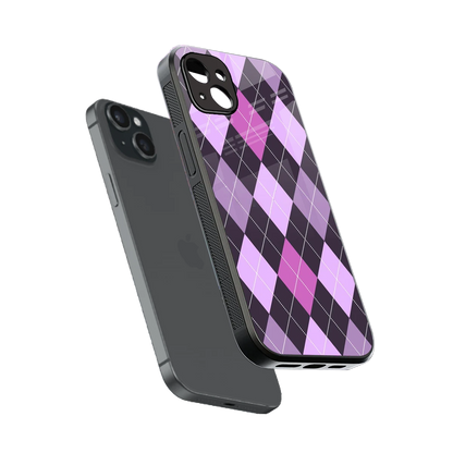 Argyle Purple sleek iphone 15 plus cover with tempered glass back and TPU edges