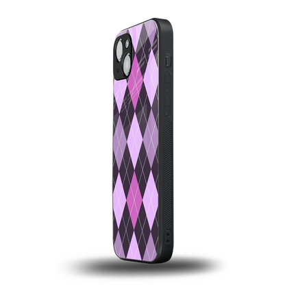 Argyle Purple iphone 15 plus mobile cover | shockproof glass phone case
