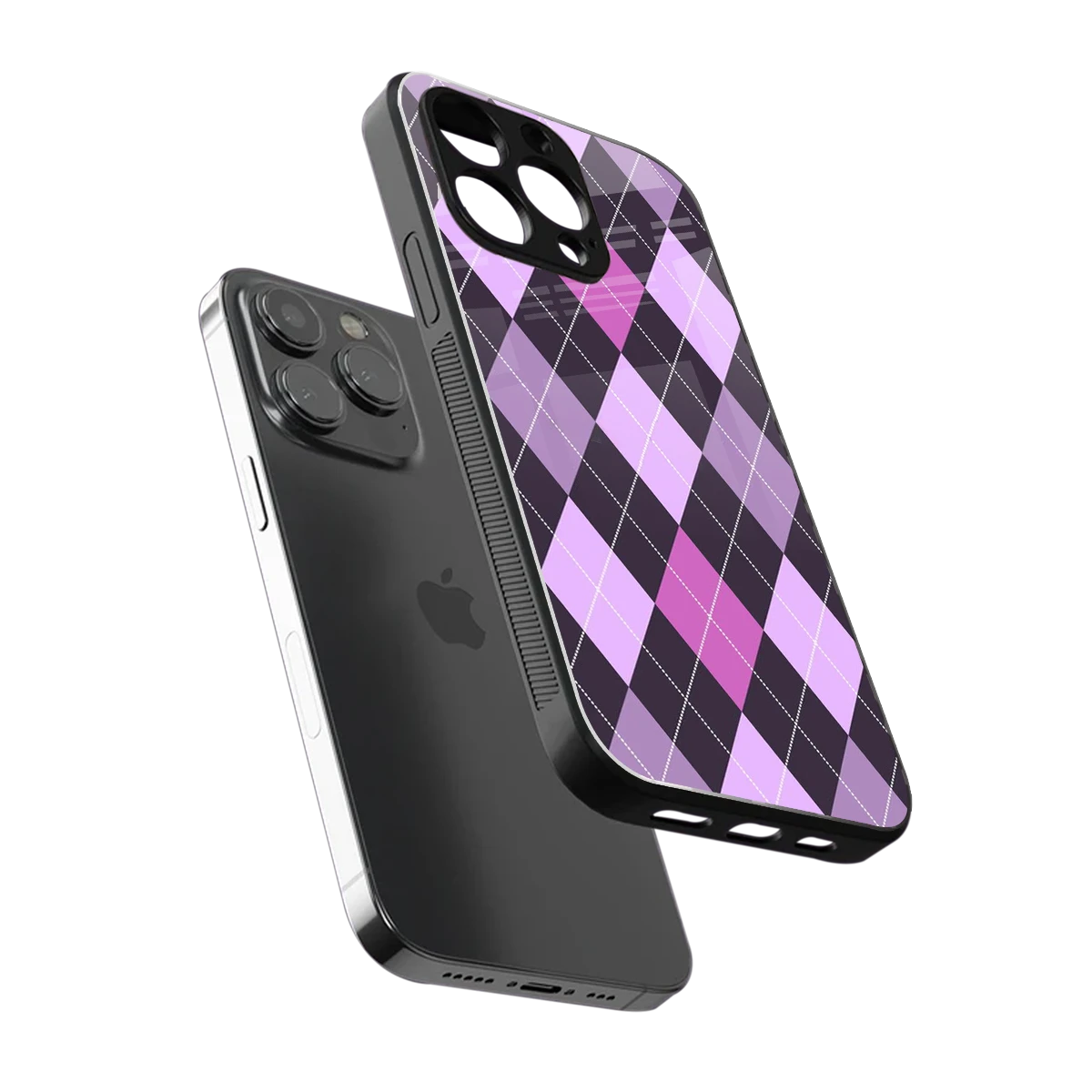 Argyle Purple sleek iphone 15 pro max cover with tempered glass back and TPU edges