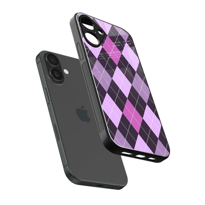 Argyle Purple sleek iphone 16 plus cover with tempered glass back and TPU edges