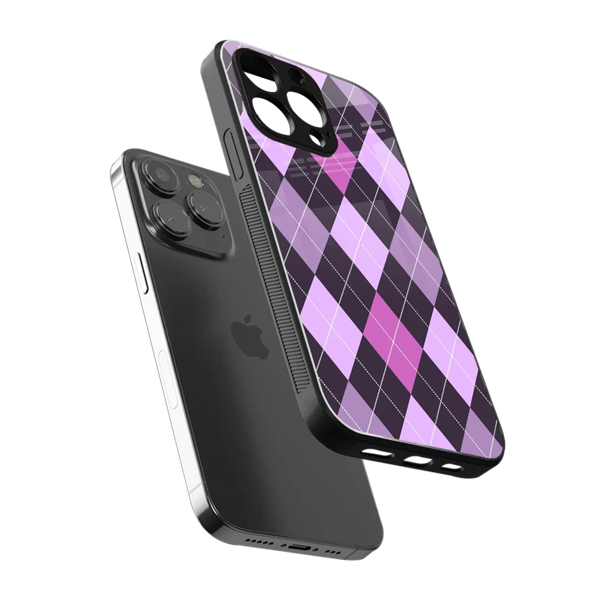 Argyle Purple sleek iphone 16 pro max cover with tempered glass back and TPU edges