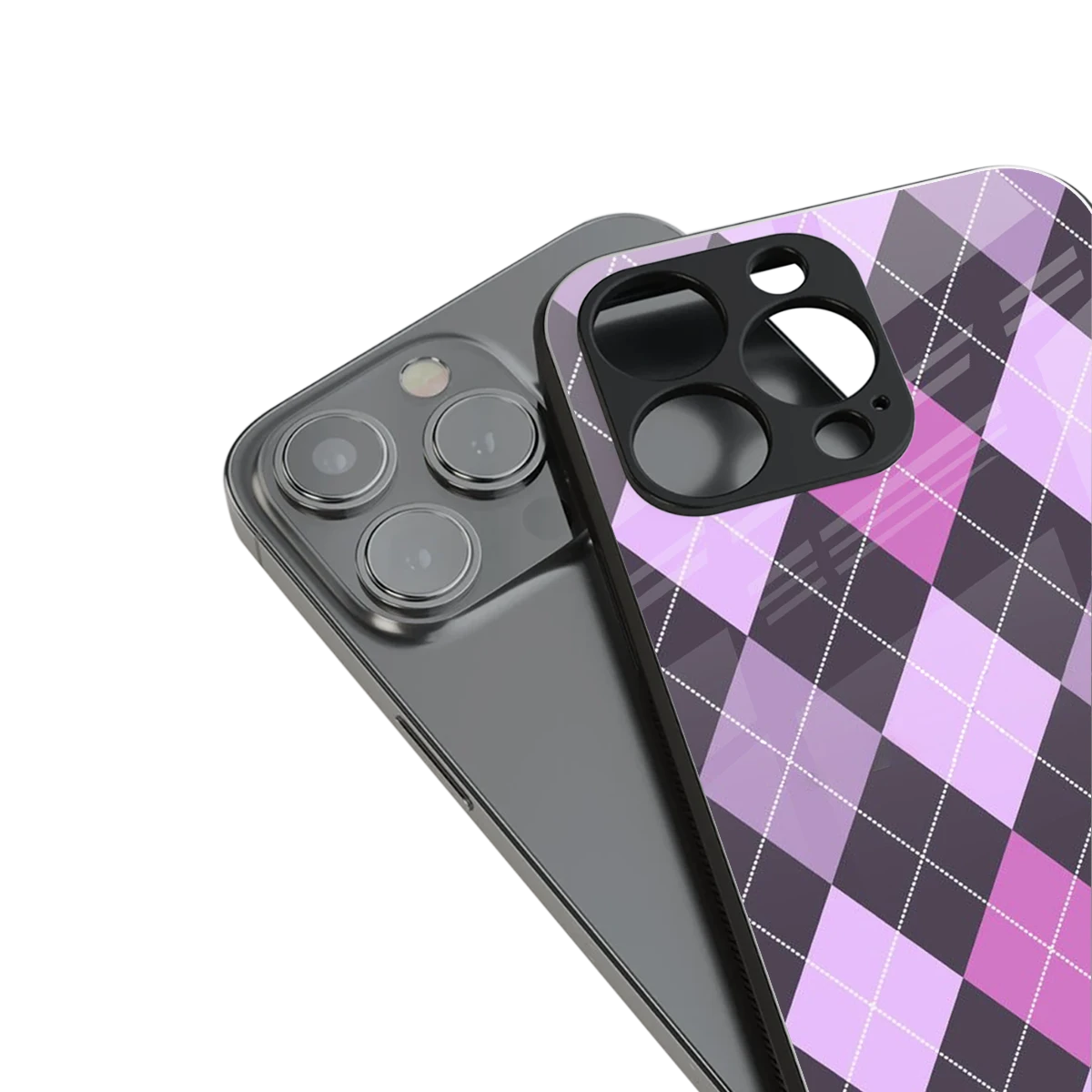 Argyle Purple stylish phone case for iphone 15 | glossy glass and slim fit