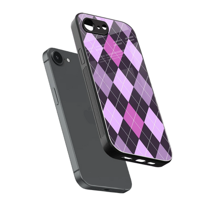 Argyle Purple sleek iphone 16e cover with tempered glass back and TPU edges