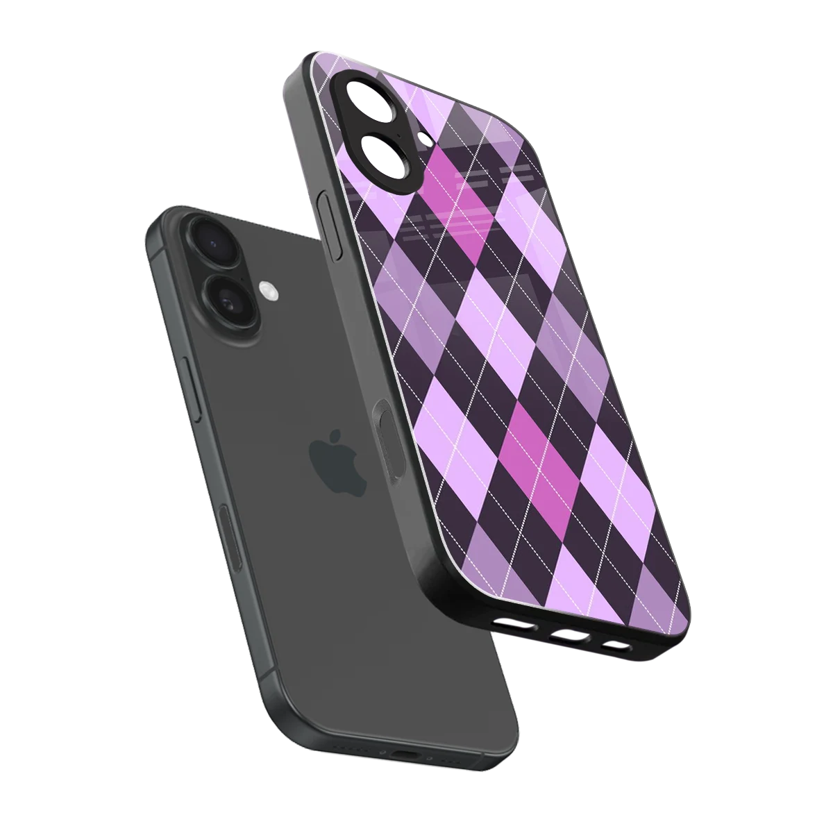 Argyle Purple sleek iphone 17 cover with tempered glass back and TPU edges