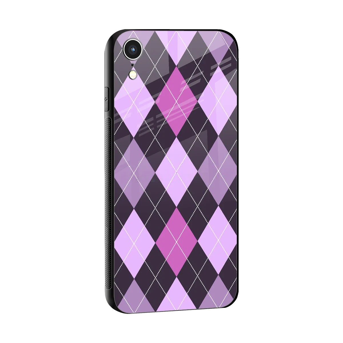 Argyle Purple sleek iphone xr cover with tempered glass back and TPU edges