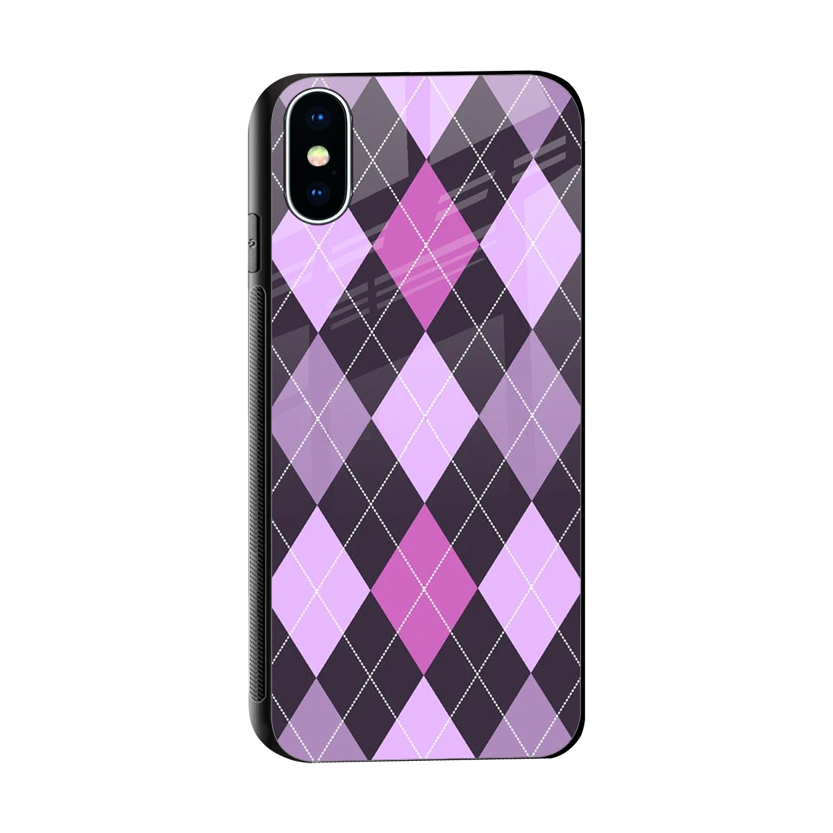Argyle Purple sleek iphone xs cover with tempered glass back and TPU edges