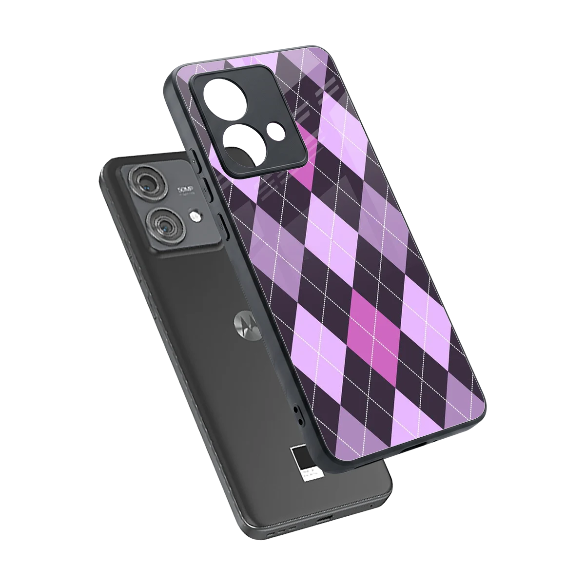 Argyle Purple sleek motorola edge 40 neo 5g cover with tempered glass back and TPU edges