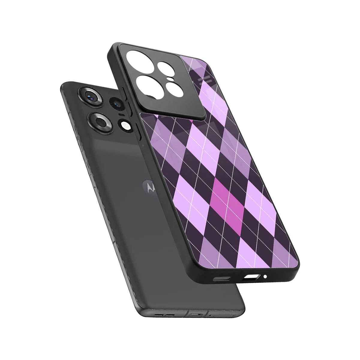 Argyle Purple sleek motorola edge 50 pro cover with tempered glass back and TPU edges