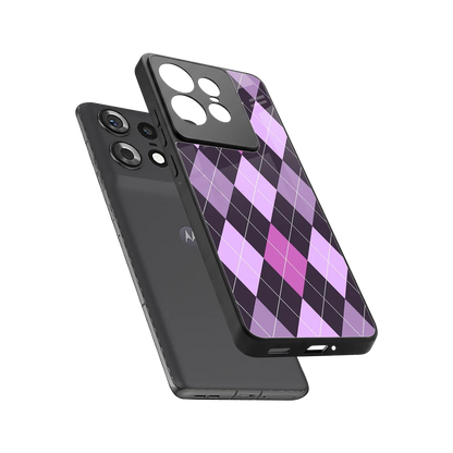Argyle Purple sleek motorola edge 50 pro cover with tempered glass back and TPU edges