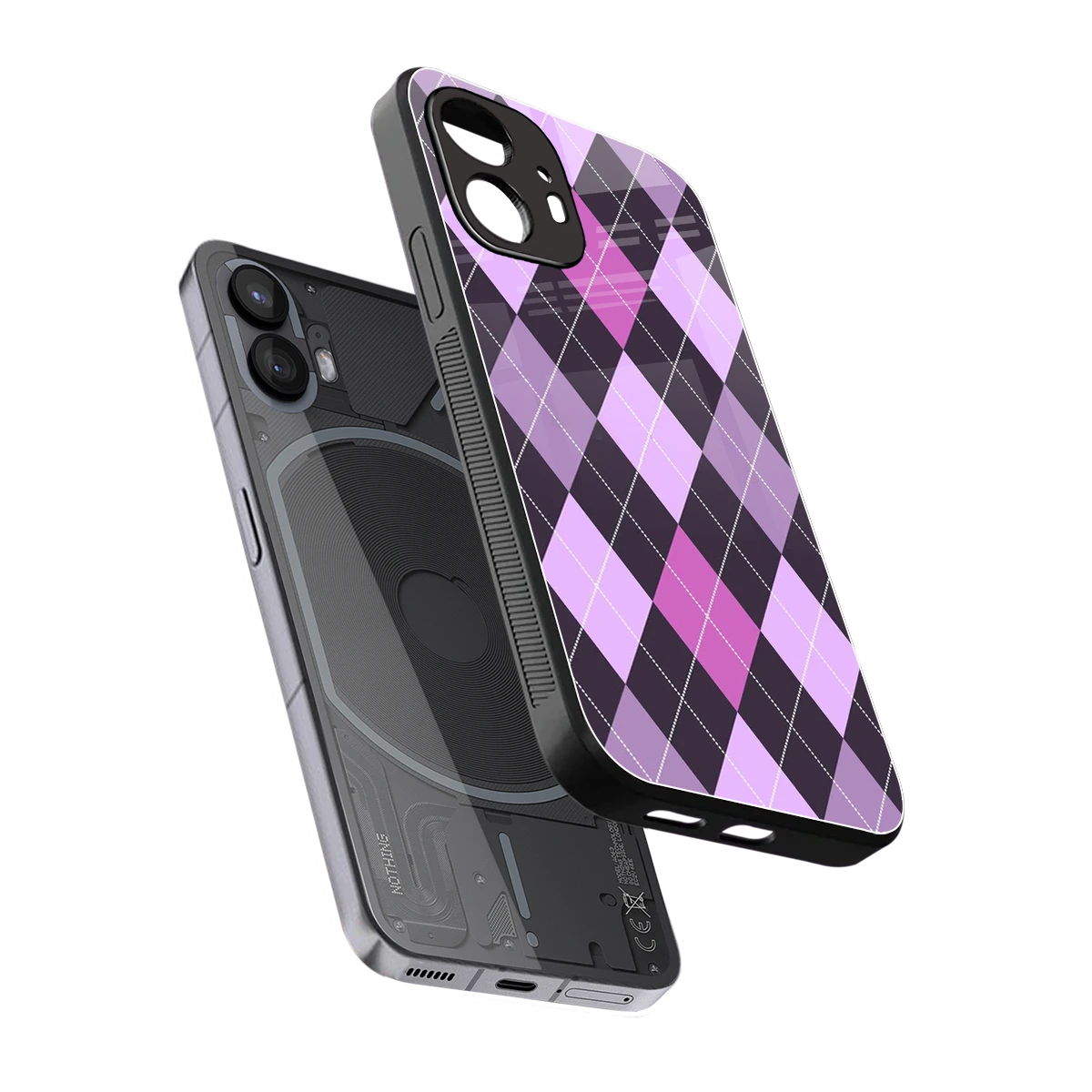 Argyle Purple sleek nothing phone 2 cover with tempered glass back and TPU edges