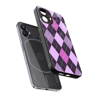 Argyle Purple sleek nothing phone 2 cover with tempered glass back and TPU edges