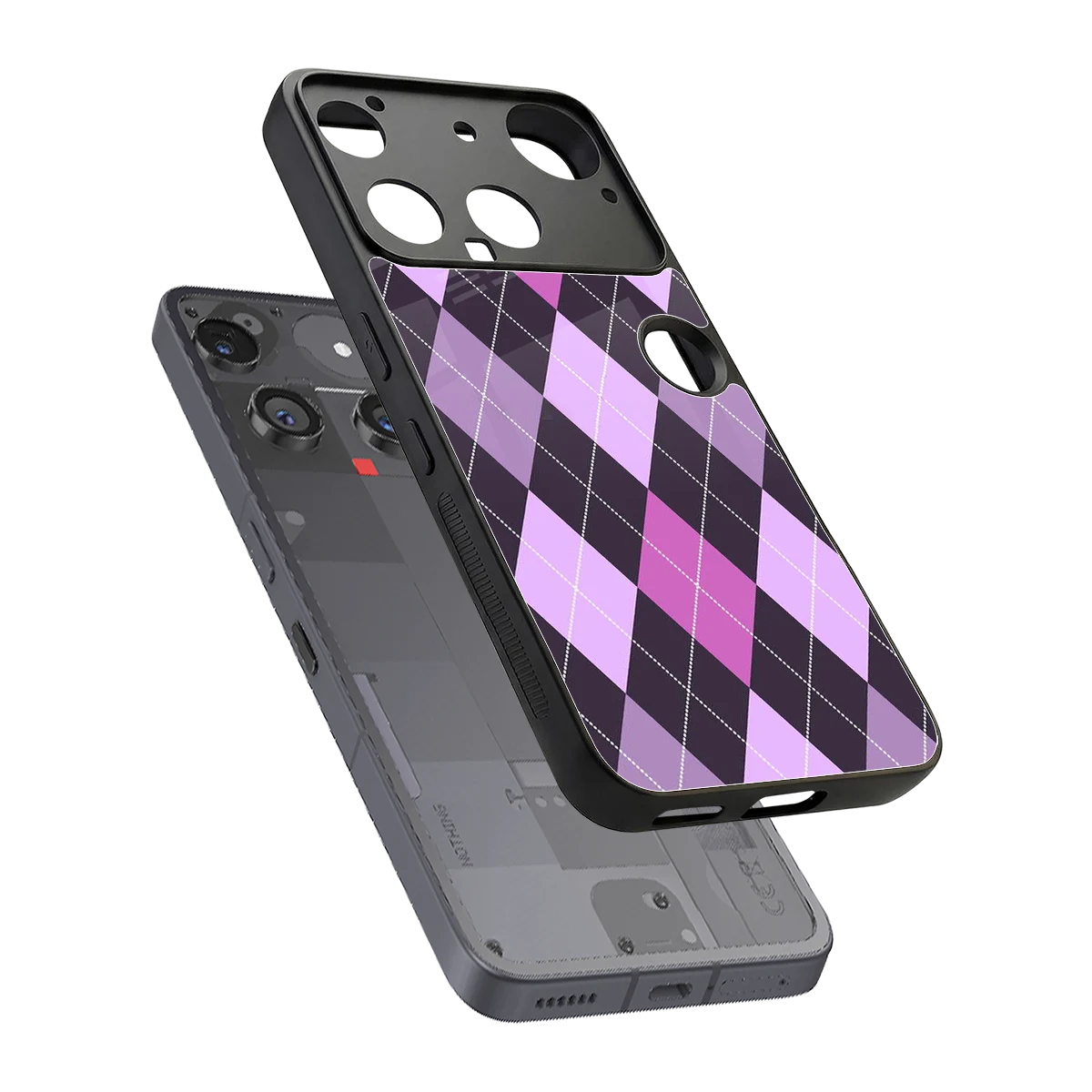 Argyle Purple sleek nothing phone 3 cover with tempered glass back and TPU edges