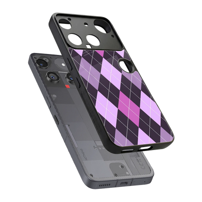 Argyle Purple sleek nothing phone 3 cover with tempered glass back and TPU edges