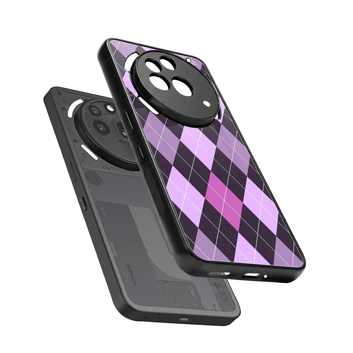 Argyle Purple sleek nothing phone 3a pro cover with tempered glass back and TPU edges