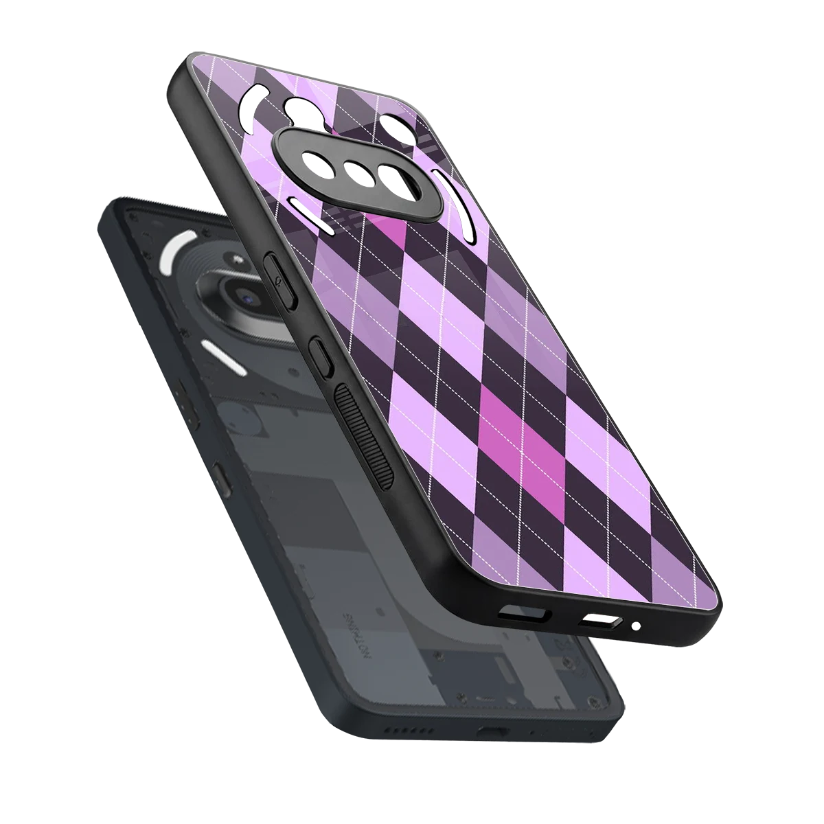 Argyle Purple sleek nothing phone 3a cover with tempered glass back and TPU edges