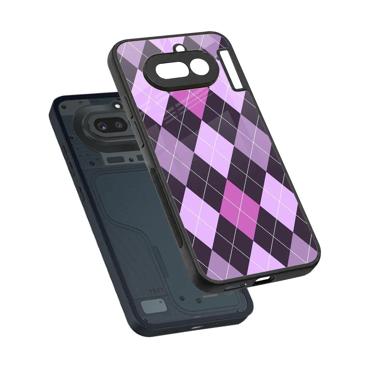 Argyle Purple sleek nothing phone 4a cover with tempered glass back and TPU edges