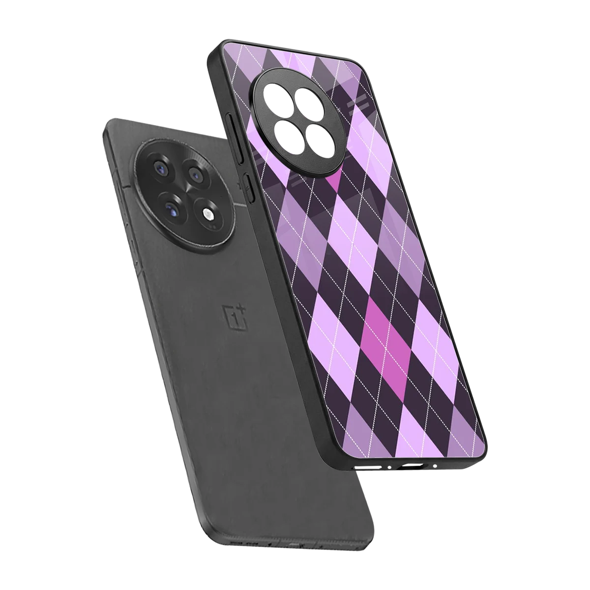 Argyle Purple sleek oneplus 13r cover with tempered glass back and TPU edges