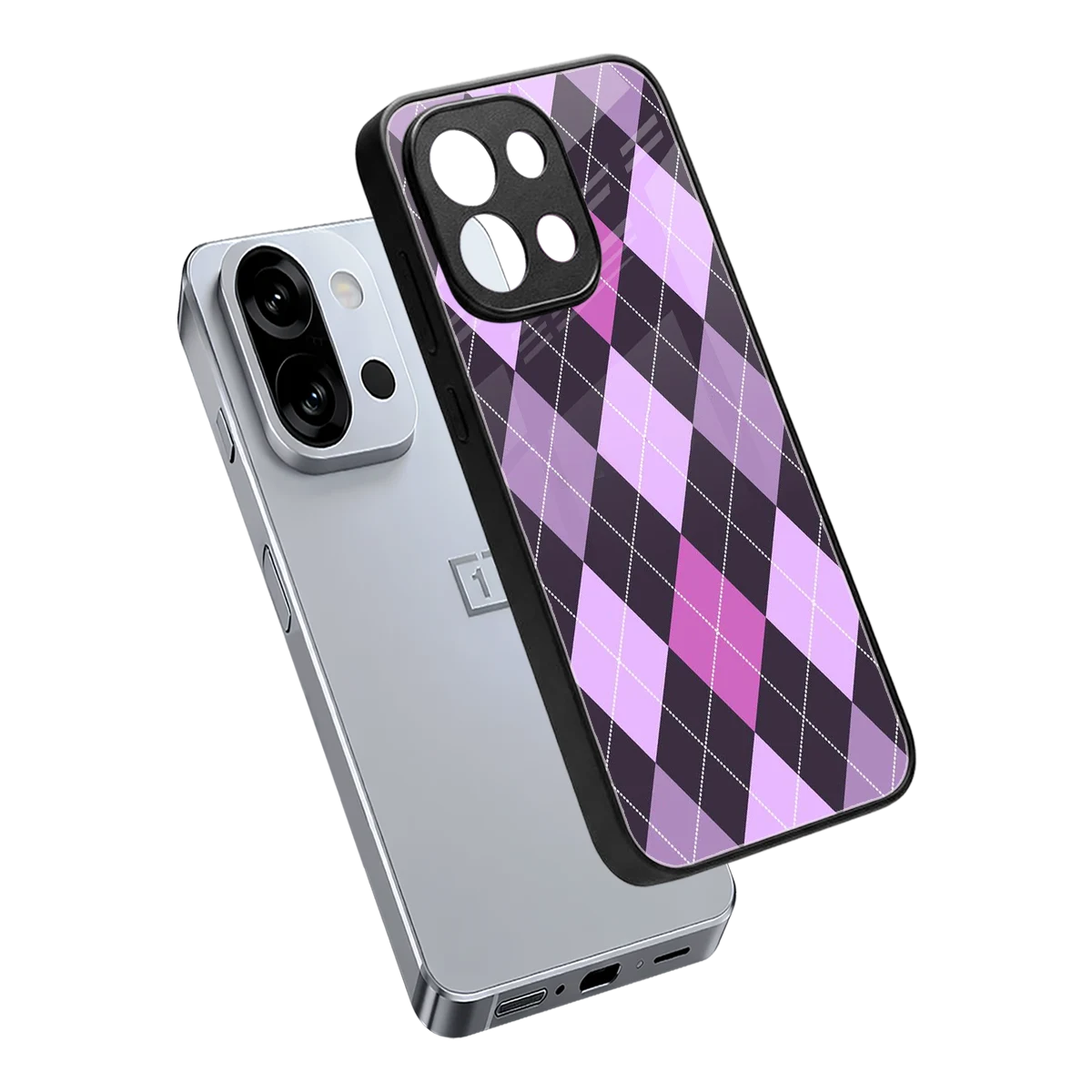 Argyle Purple sleek oneplus 13s cover with tempered glass back and TPU edges