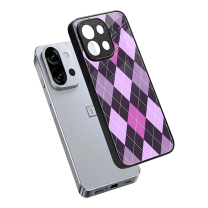 Argyle Purple sleek oneplus 13s cover with tempered glass back and TPU edges