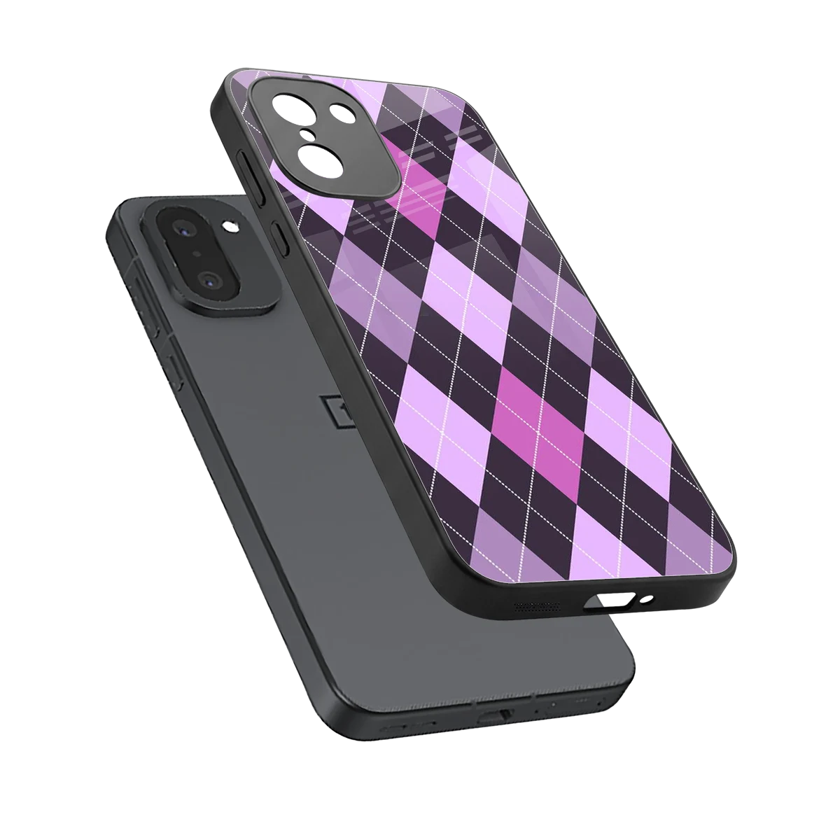 Argyle Purple sleek oneplus 15r cover with tempered glass back and TPU edges