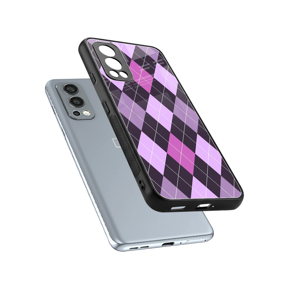 Argyle Purple sleek oneplus nord 2 cover with tempered glass back and TPU edges