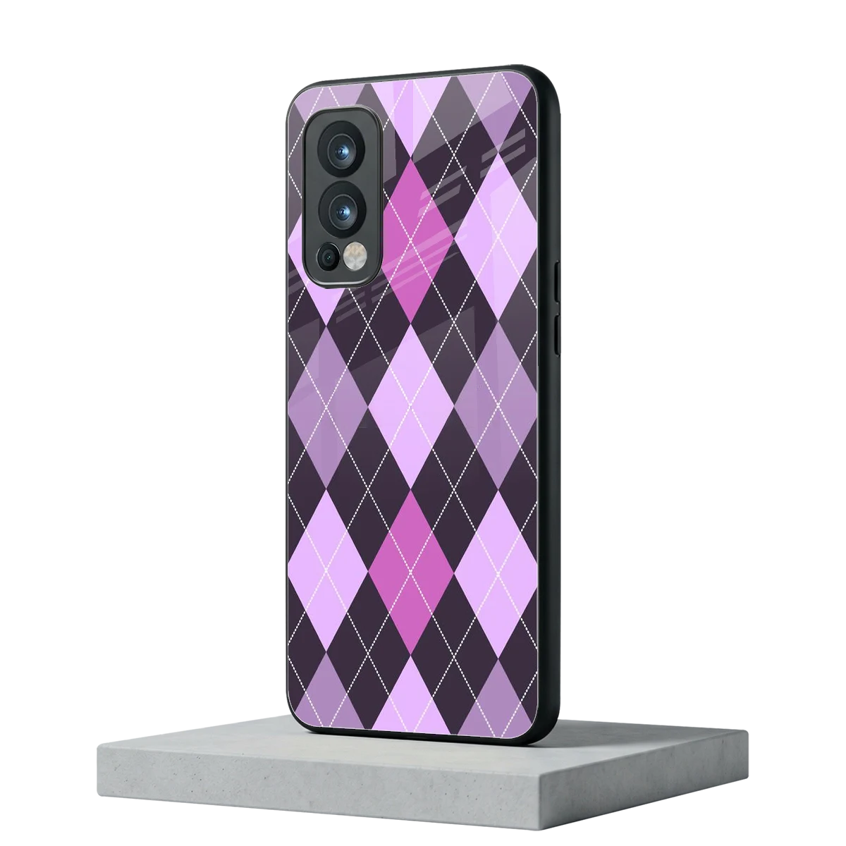 Argyle Purple oneplus nord 2 mobile cover | shockproof glass phone case
