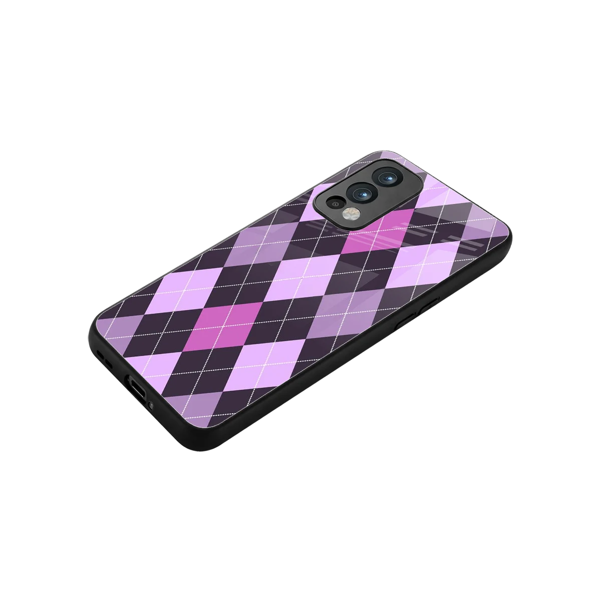 Argyle Purple stylish phone case for oneplus nord 2 | glossy glass and slim fit