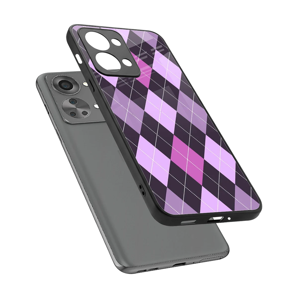 Argyle Purple sleek oneplus nord 2t cover with tempered glass back and TPU edges