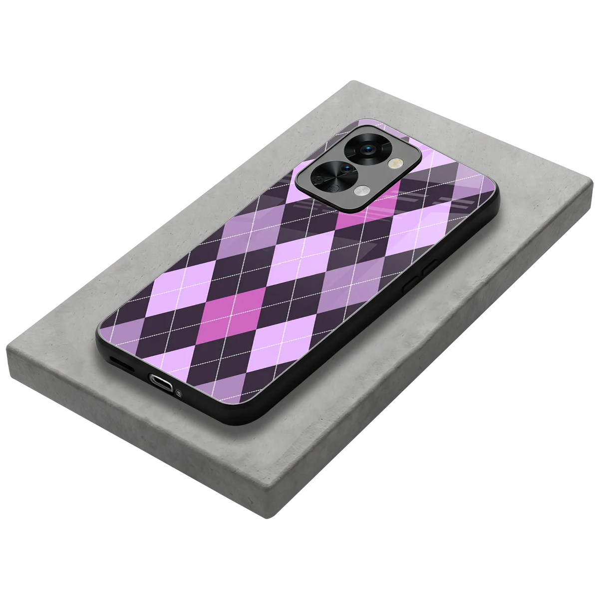 Argyle Purple stylish phone case for oneplus nord 2t | glossy glass and slim fit