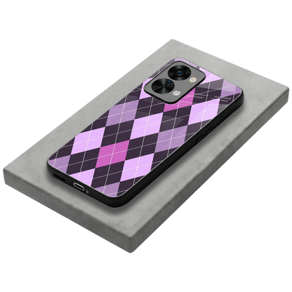 Argyle Purple stylish phone case for oneplus nord 2t | glossy glass and slim fit