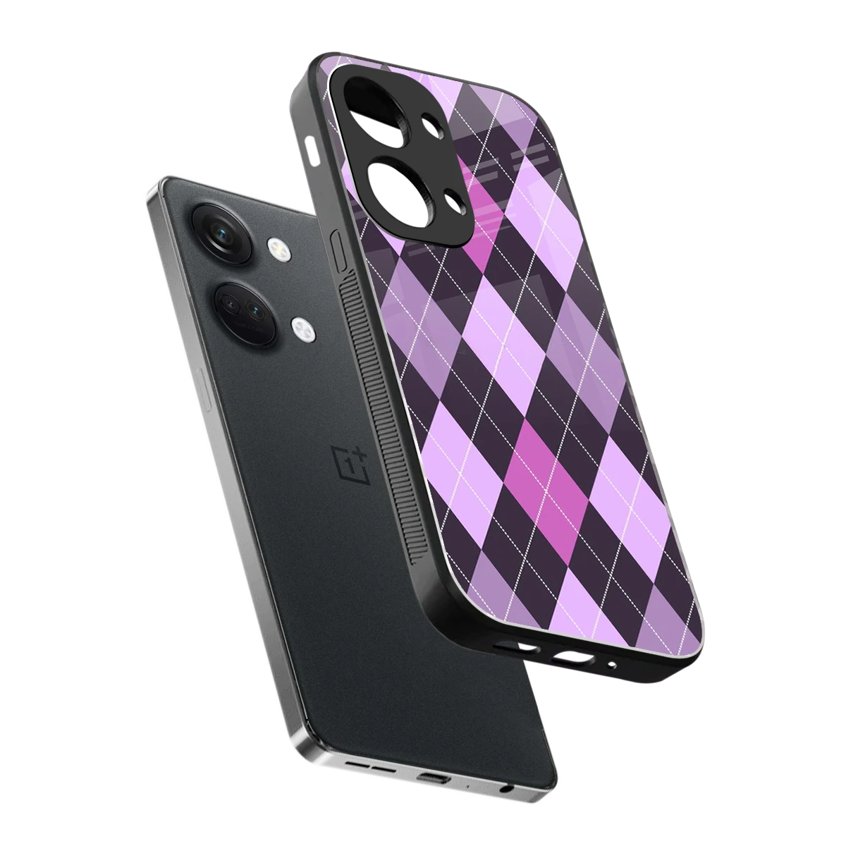 Argyle Purple sleek oneplus nord 3 cover with tempered glass back and TPU edges