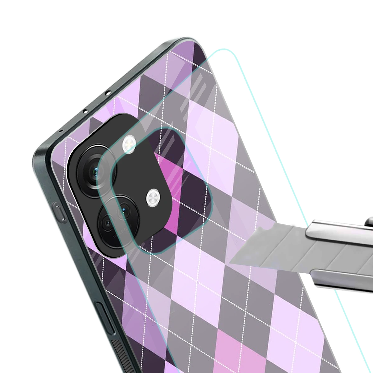 Argyle Purple stylish phone case for oneplus nord 3 | glossy glass and slim fit