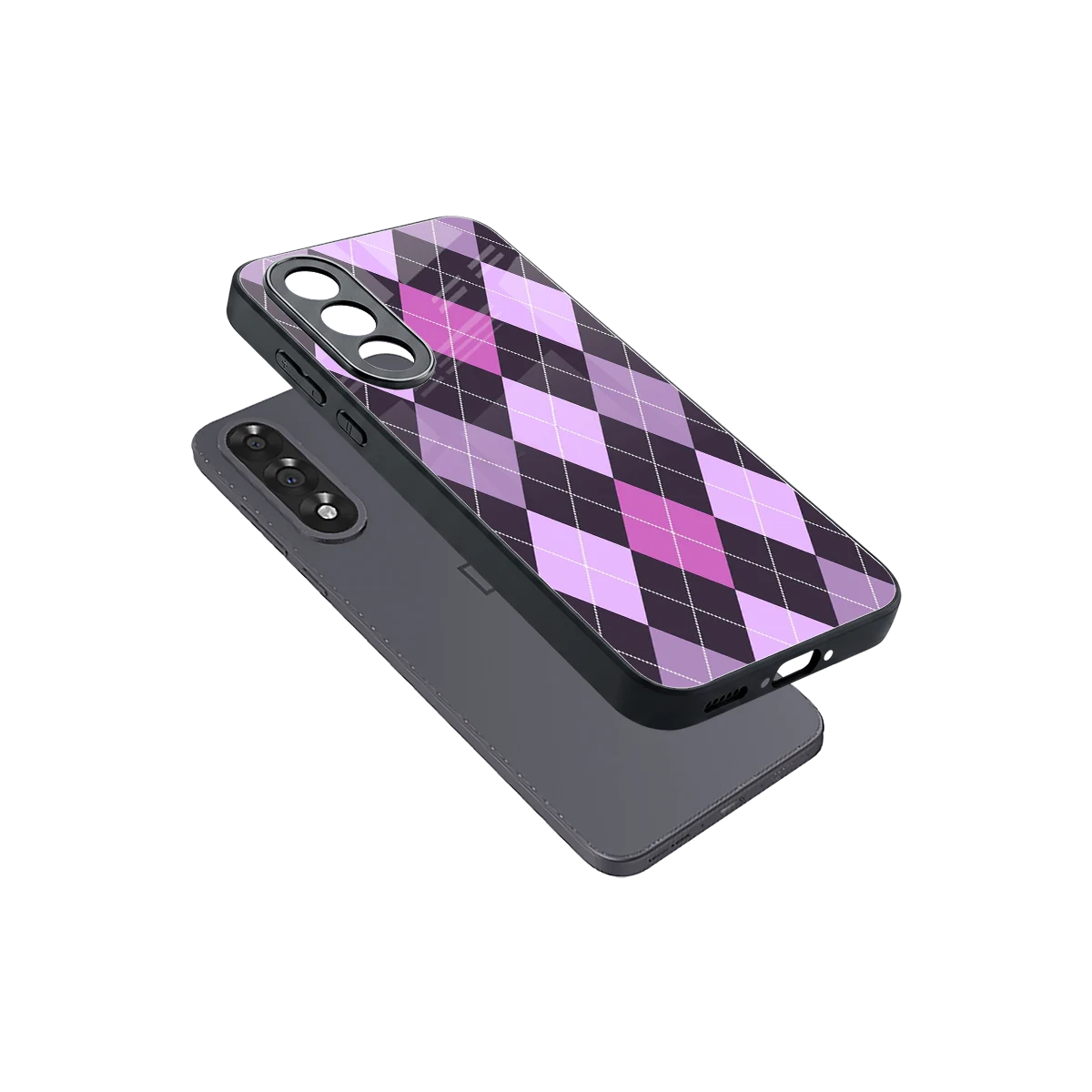Argyle Purple sleek oneplus nord 5 cover with tempered glass back and TPU edges