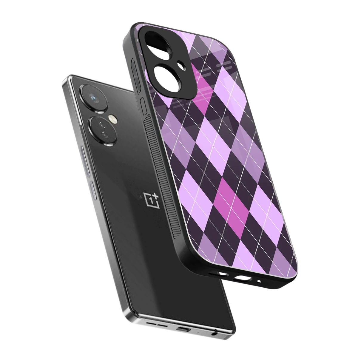 Argyle Purple sleek oneplus nord ce 3 cover with tempered glass back and TPU edges