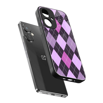 Argyle Purple sleek oneplus nord ce 3 cover with tempered glass back and TPU edges