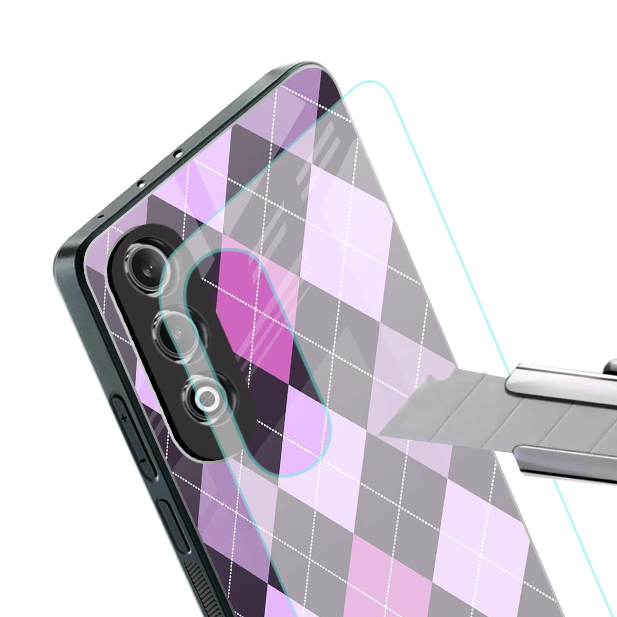 Argyle Purple stylish phone case for oneplus nord ce 4 | glossy glass and slim fit