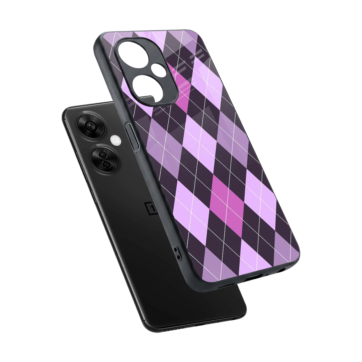 Argyle Purple sleek oneplus nord ce 3 lite cover with tempered glass back and TPU edges