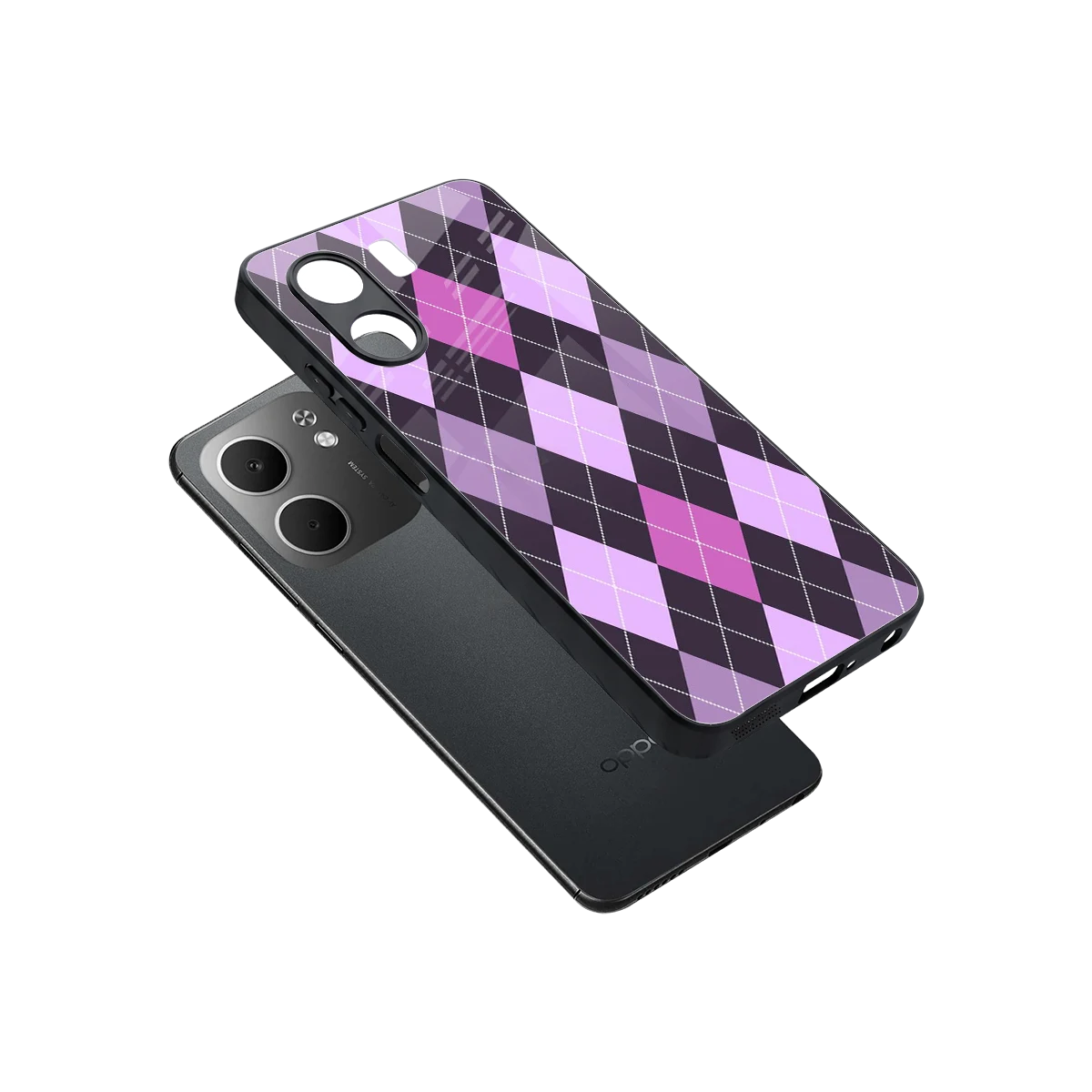 Argyle Purple sleek oppo a5x 5g cover with tempered glass back and TPU edges