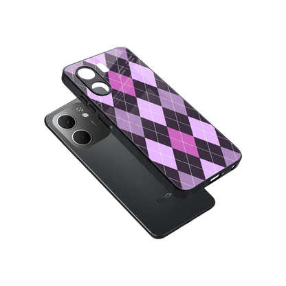Argyle Purple sleek oppo a5x 5g cover with tempered glass back and TPU edges