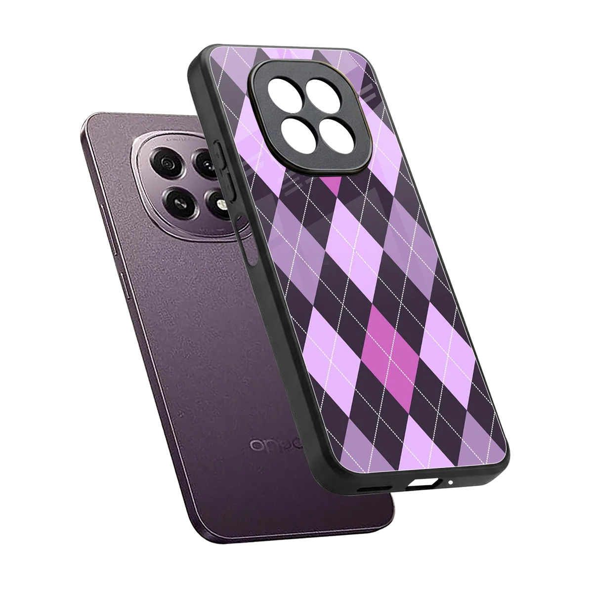 Argyle Purple sleek oppo f29 5g cover with tempered glass back and TPU edges