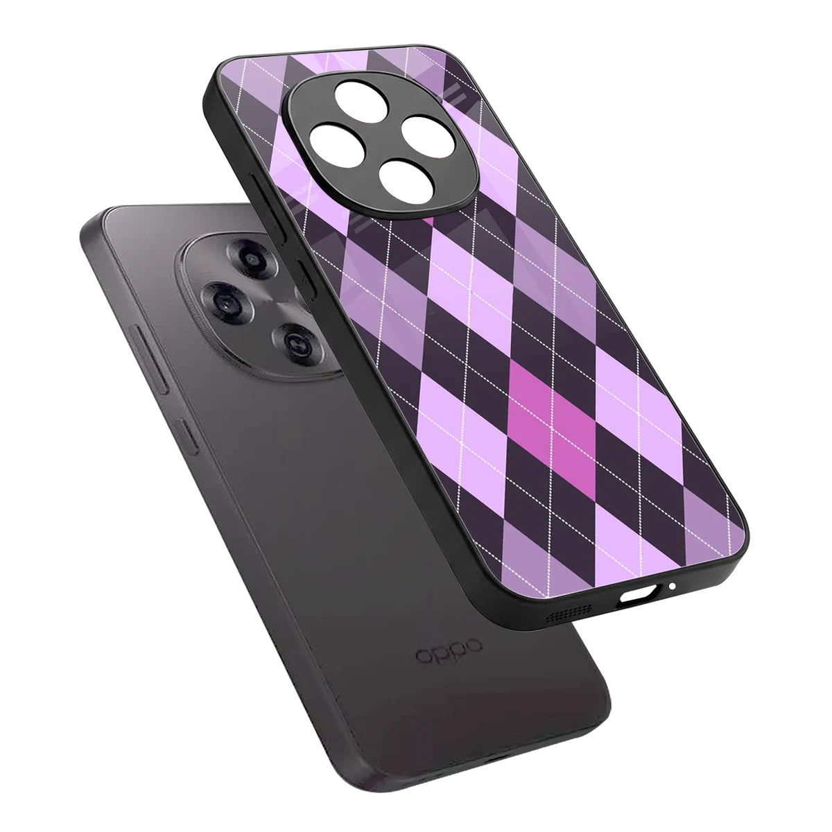 Argyle Purple sleek oppo f31 pro 5g cover with tempered glass back and TPU edges