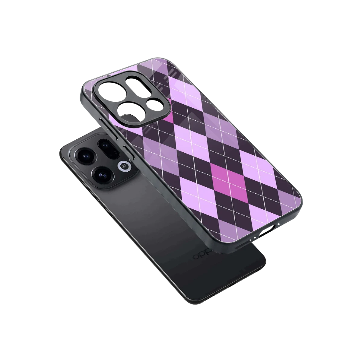 Argyle Purple sleek oppo find x9 cover with tempered glass back and TPU edges